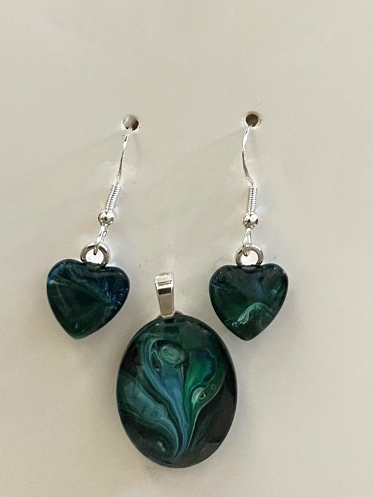 Tranquility (blue, green) Earrings/Pendant Set TR161