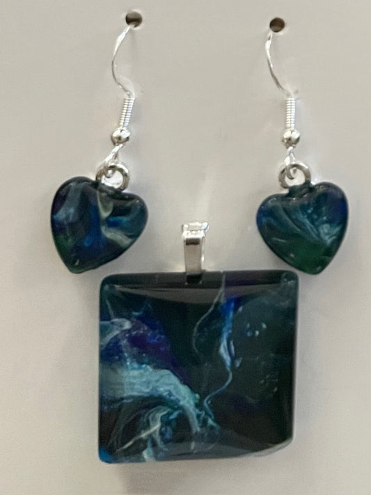 Tranquility (blue, green) Earrings/Pendant Set TR159