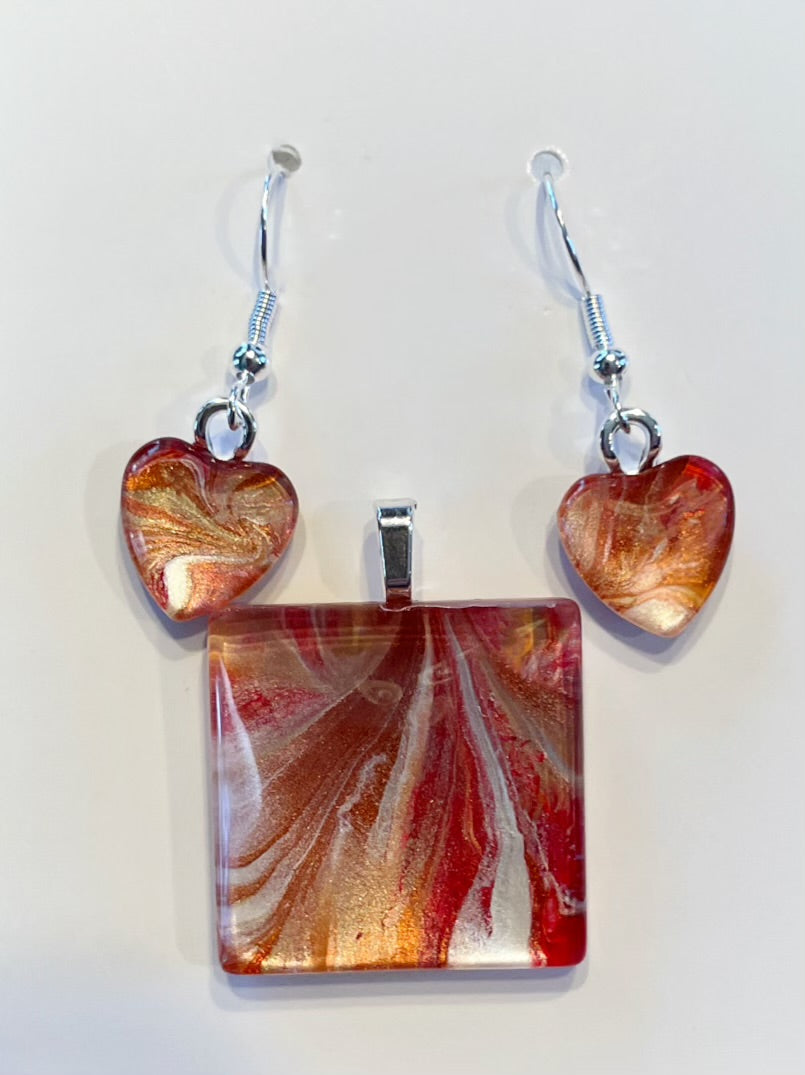 Rosewood (peach, pink, red) Earrings/Pendant Set RW106