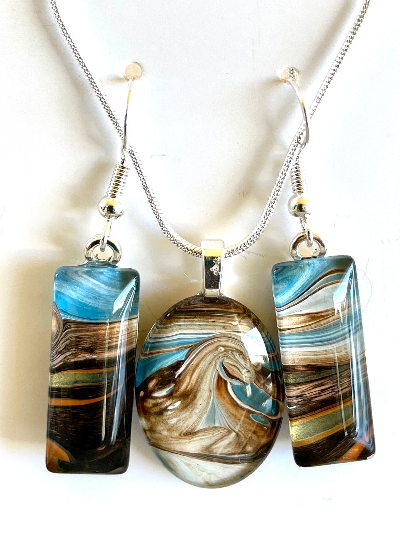 Serenity (blue, brown) Earrings/Pendant Set SE138