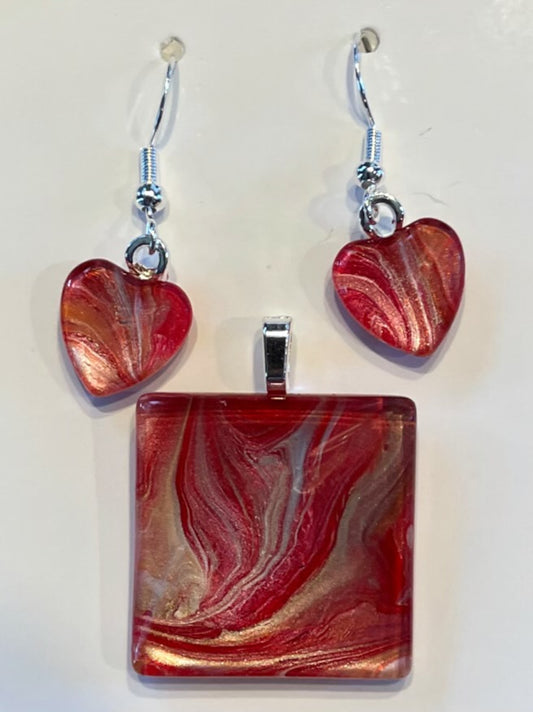 Rosewood (peach, pink, red) Earrings/Pendant Set RW105