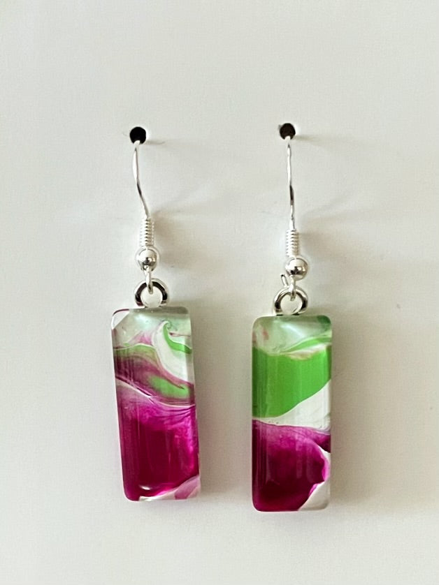 Vibrant Spring Day (pink, green) Earrings VS133