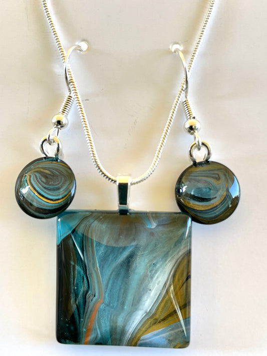 Serenity (blue, brown) Earrings/Pendant Set SE124