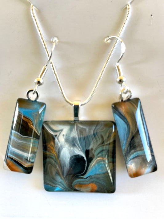 Serenity (blue, brown) Earrings/Pendant Set SE130