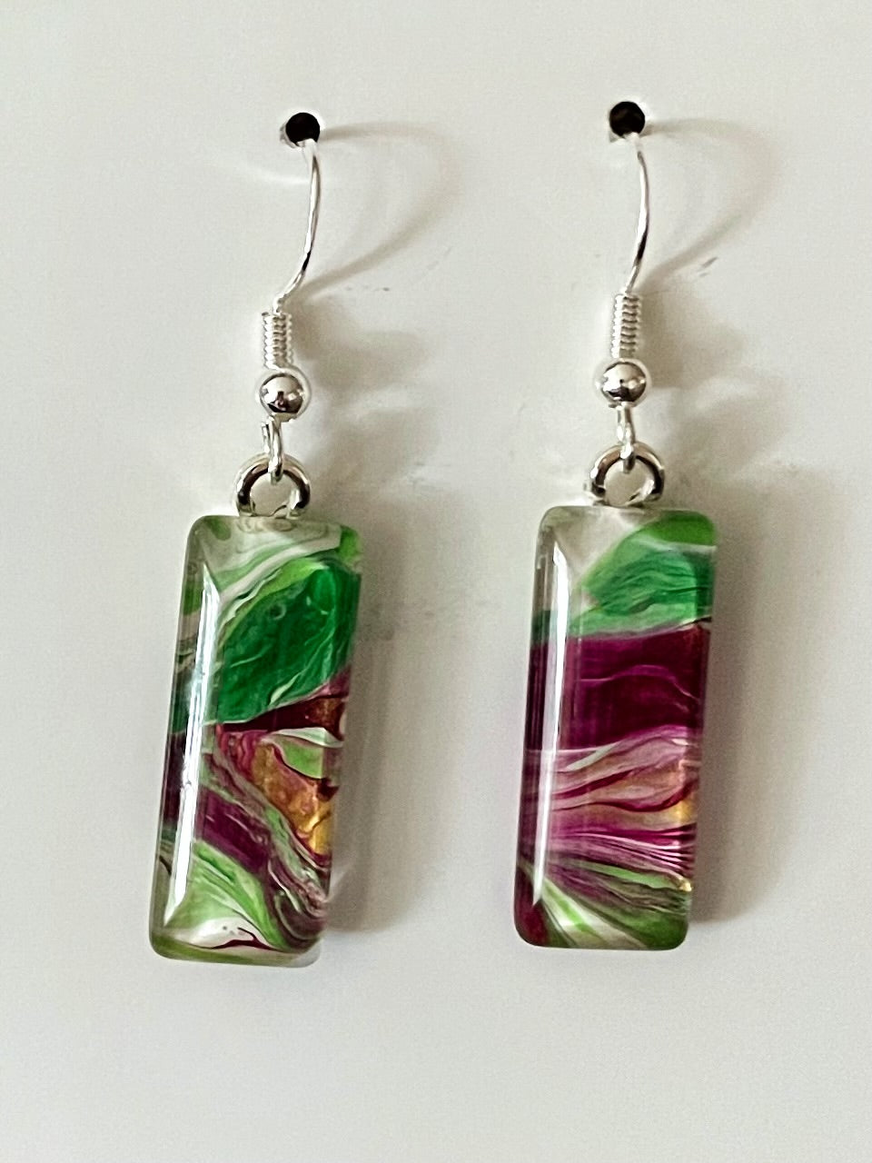 Vibrant Spring Day (pink, green) Earrings VS126