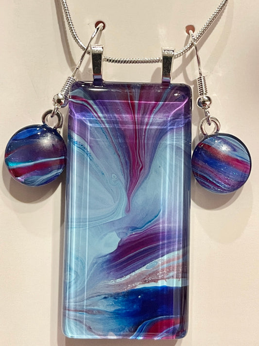 Galaxy (purple, blue) Earrings/Pendant Set GA131