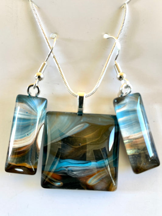 Serenity (blue, brown) Earrings/Pendant Set SE129