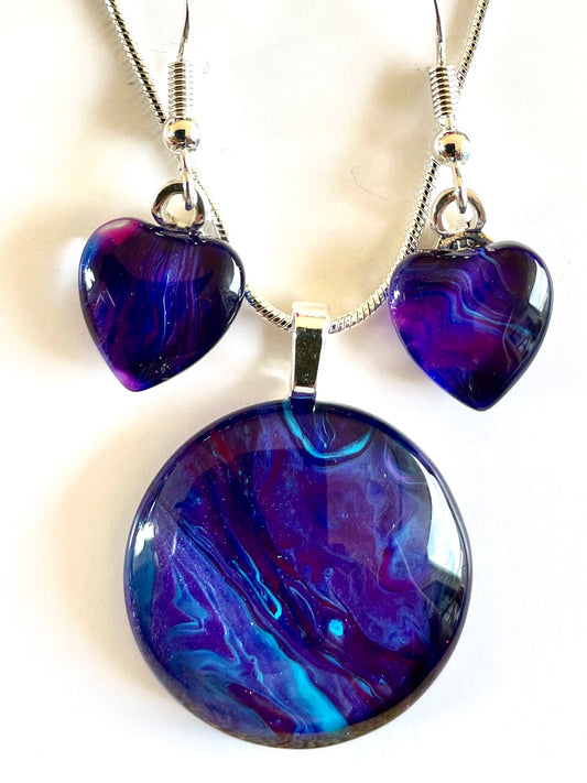 Galaxy (purple, blue) Earrings/Pendant Set GA123