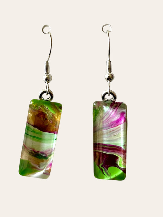 Vibrant Spring Day (pink, green) Earrings VS109