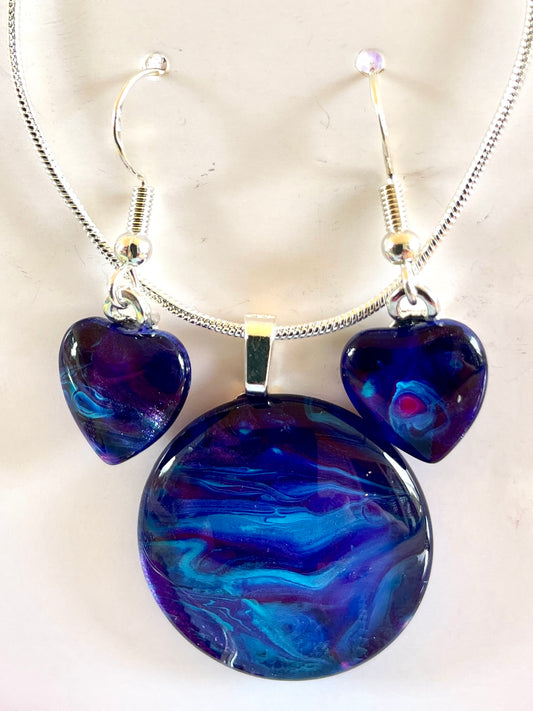 Galaxy (purple, blue) Earrings/Pendant Set GA128