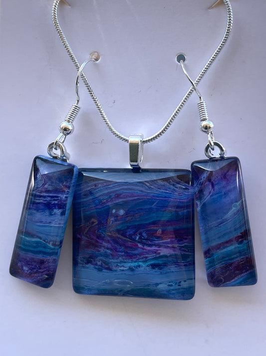 Galaxy (purple, blue) Earrings/Pendant Set GA120