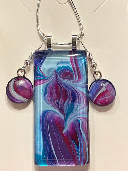 Galaxy (purple, blue) Earrings/Pendant Set GA133