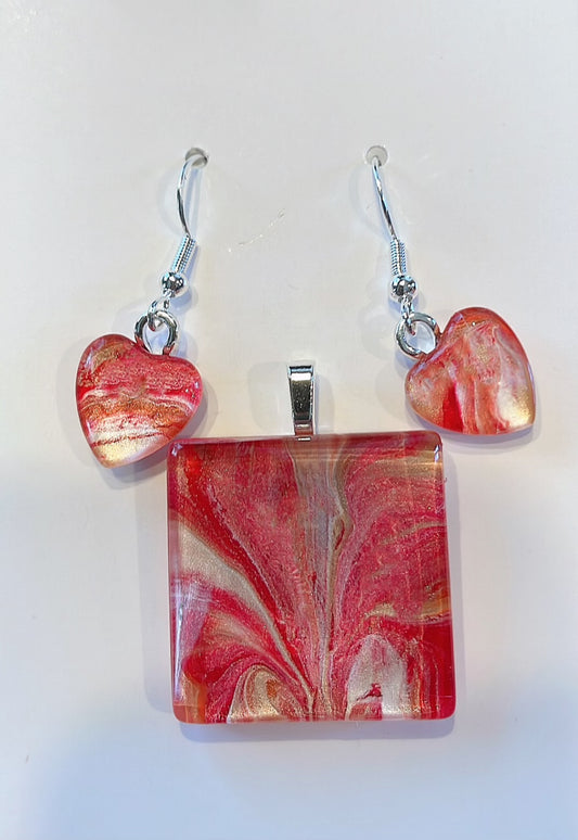 Rosewood (peach, pink, red) Earrings/Pendant Set RW103