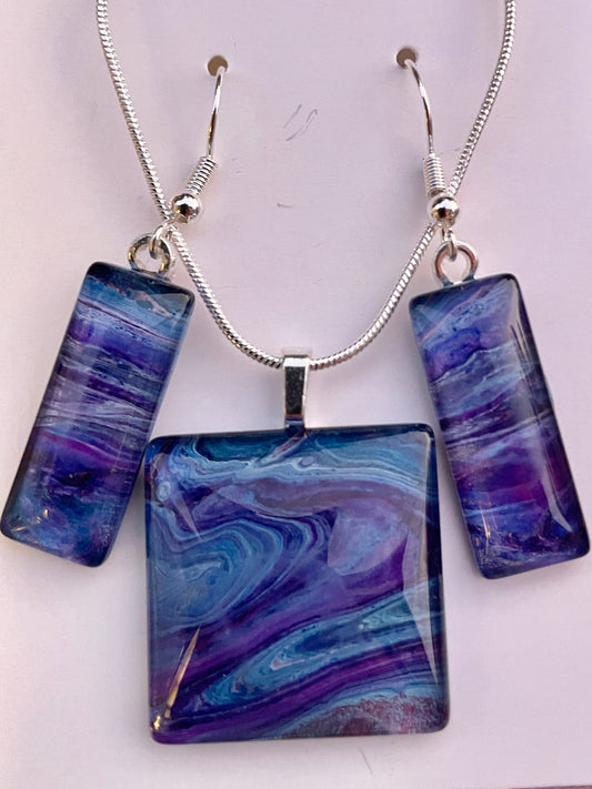 Galaxy (purple, blue) Earrings/Pendant Set GA104