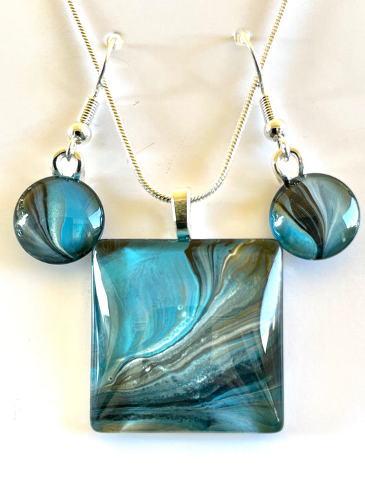 Serenity (blue, brown) Earrings/Pendant Set SE133