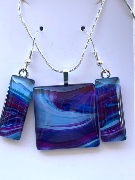 Galaxy (purple, blue) Earrings/Pendant Set GA119