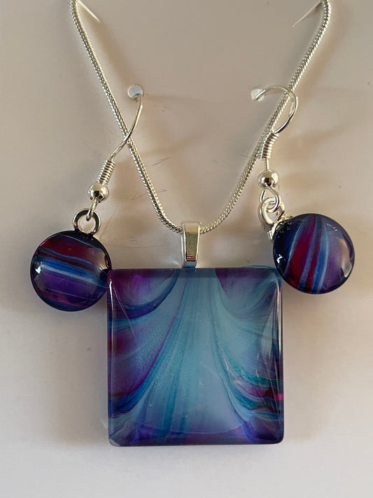 Galaxy (purple, blue) Earrings/Pendant Set GA115