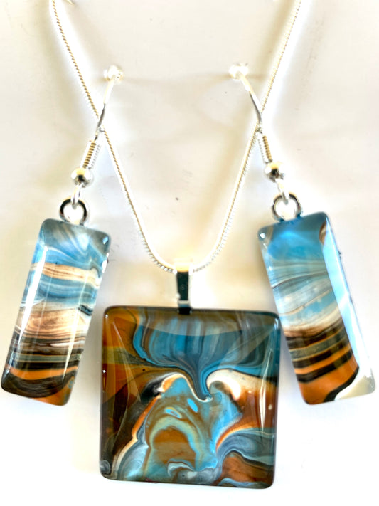 Serenity (blue, brown) Earrings/Pendant Set SE132