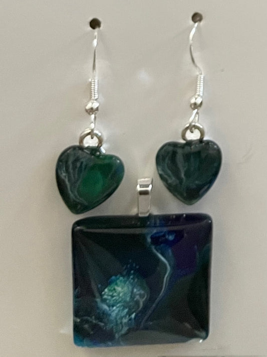 Tranquility (blue, green) Earrings/Pendant Set TR153