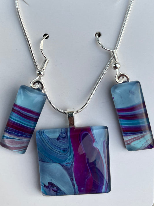 Galaxy (purple, blue) Earrings/Pendant Set GA101