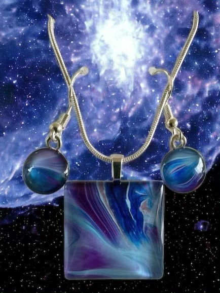 Galaxy Collection (purple, blue) Earrings/Pendant Set GA108