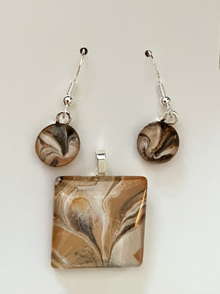 Mocha Latte Collection(brown, cream) Earrings/Pendant Set ML113