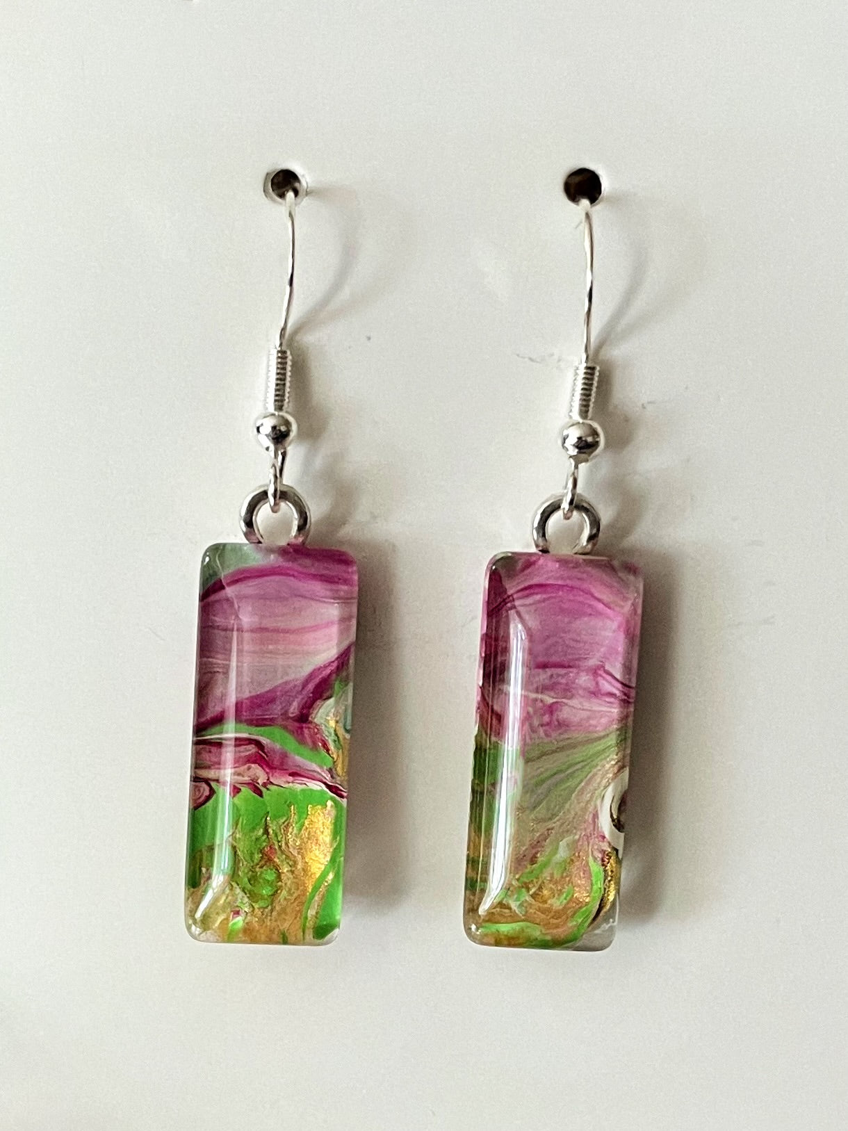 Vibrant Spring Day (pink, green) Earrings VS121