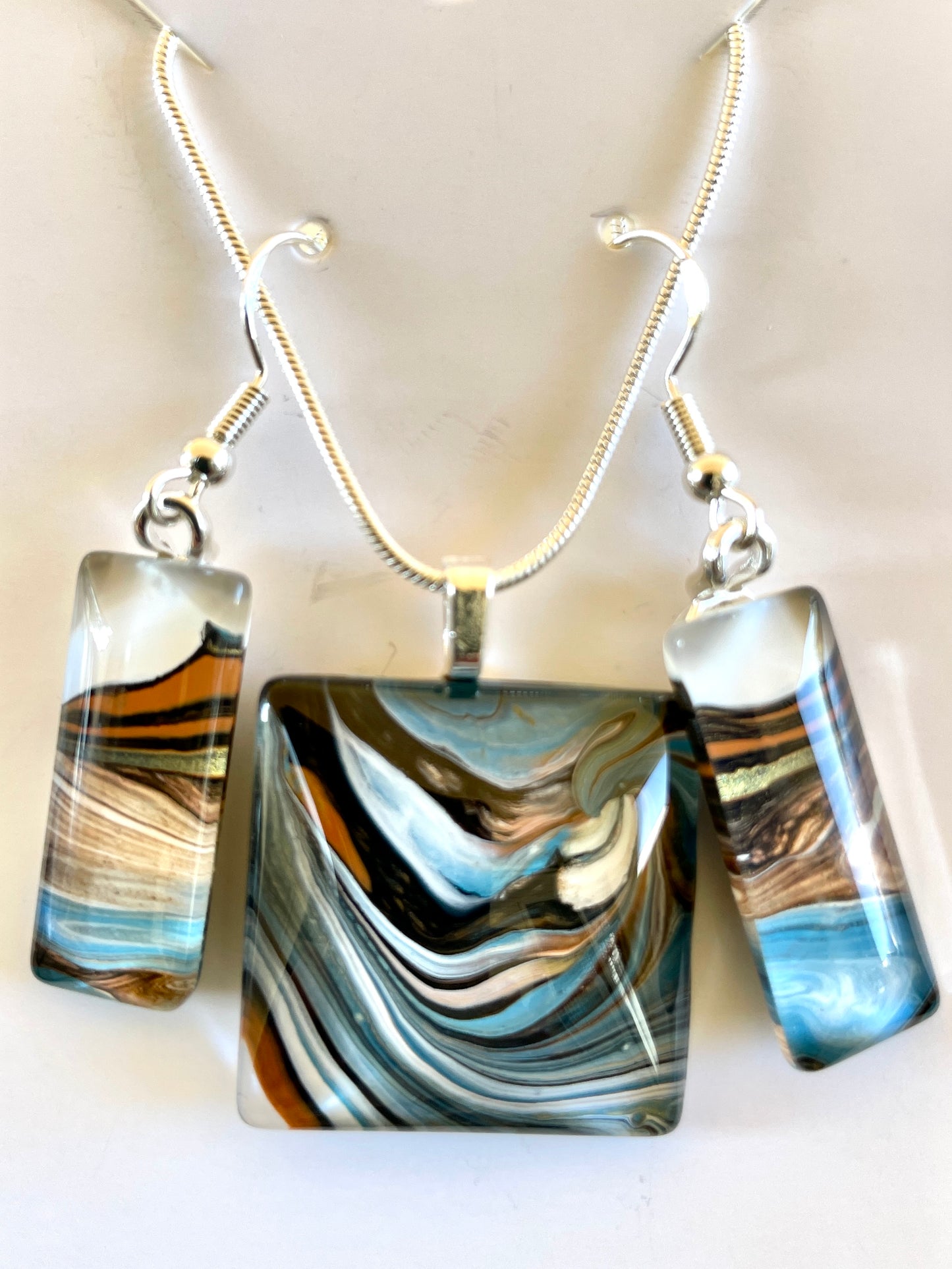 Serenity (blue, brown) Earrings/Pendant Set SE126