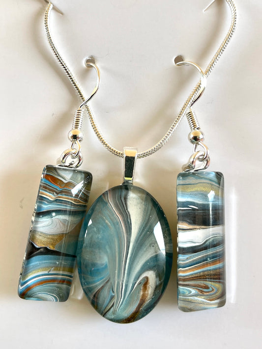 Serenity (blue, brown) Earrings/Pendant Set SE107