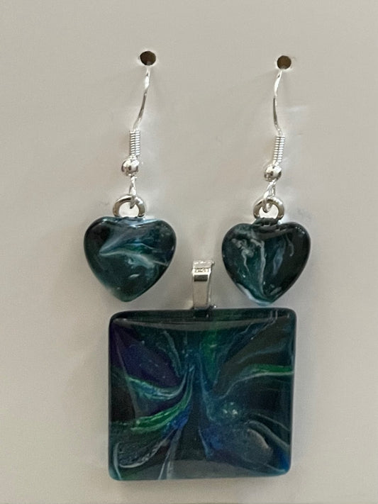 Tranquility (blue,green) Earrings/Pendant Set TR151