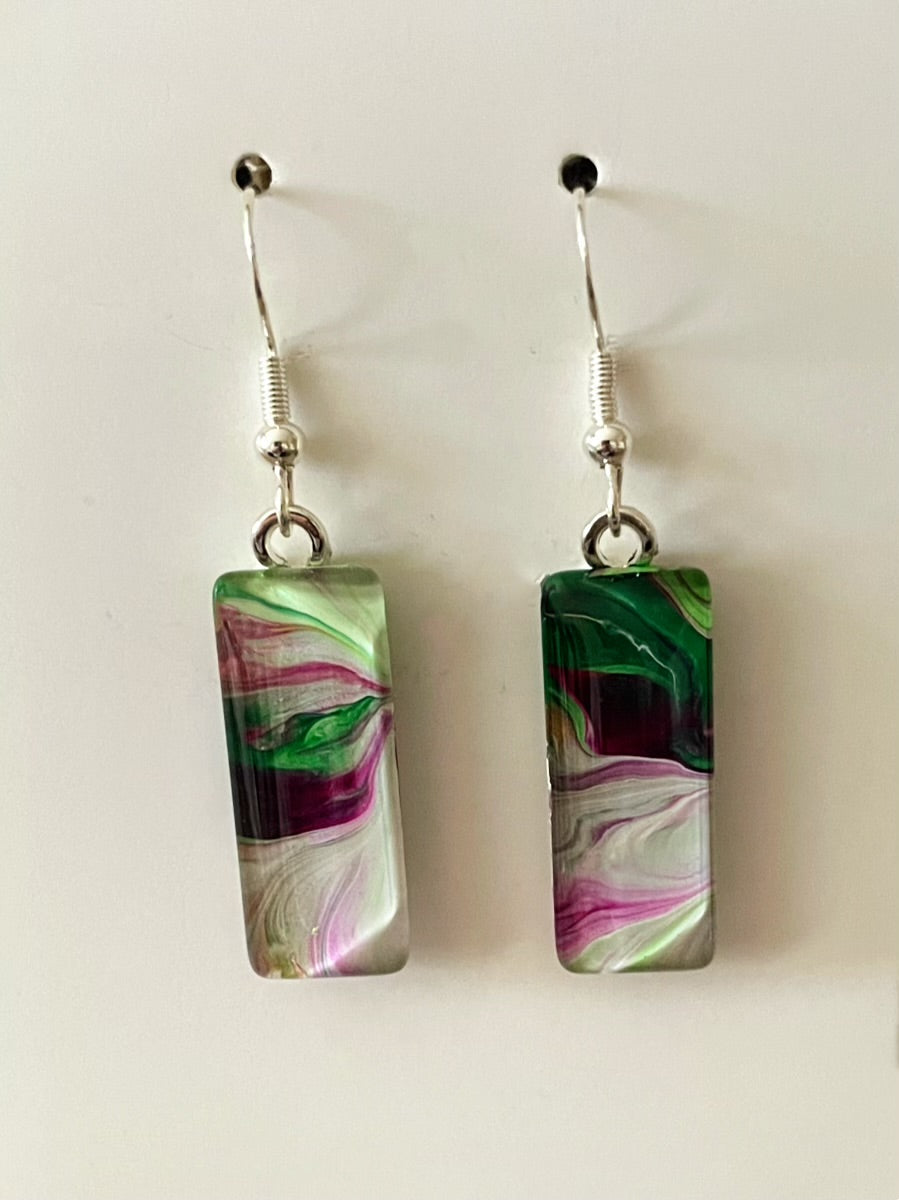 Vibrant Spring Day (pink, green) Earrings VS130