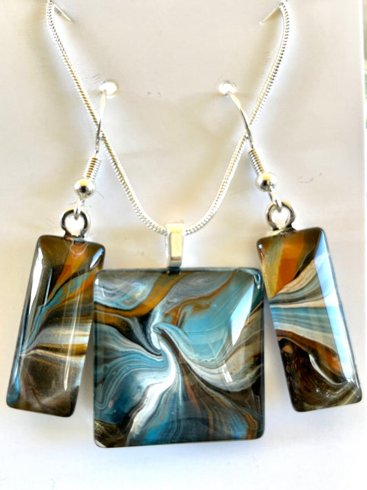 Serenity (blue, brown) Earrings/Pendant Set SE127