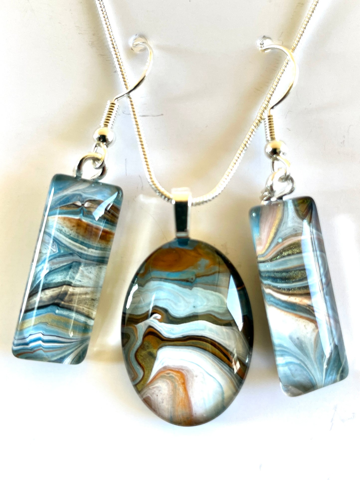 Serenity (blue, brown) Earrings/Pendant Set SE136