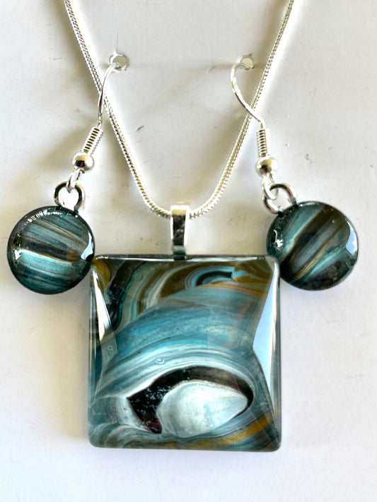 Serenity (blue, brown) Earrings/Pendant Set SE121