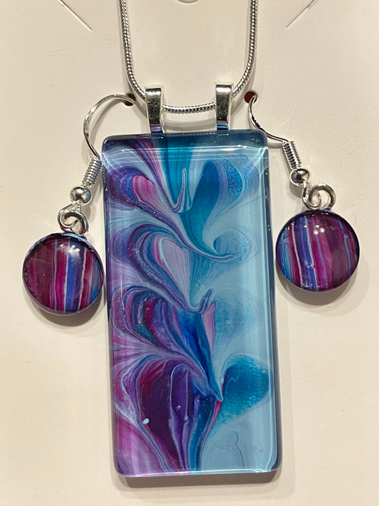 Galaxy (purple, blue) Earrings/Pendant Set GA132