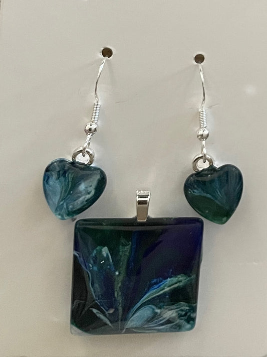 Tranquility (blue, green) Earrings/Pendant Set TR157