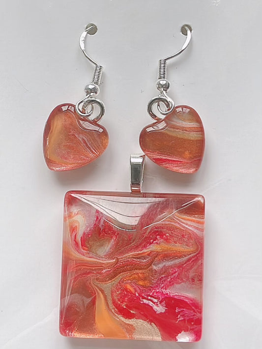 Rosewood (peach, pink, red) Earrings/Pendant Set RW112