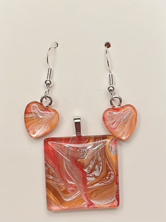 Rosewood (peach, pink, red)  Earrings/Pendant Set RW109