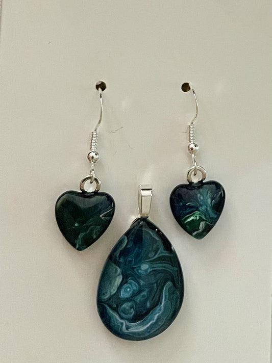 Tranquility (blue, green) Earrings/Pendant Set TR110