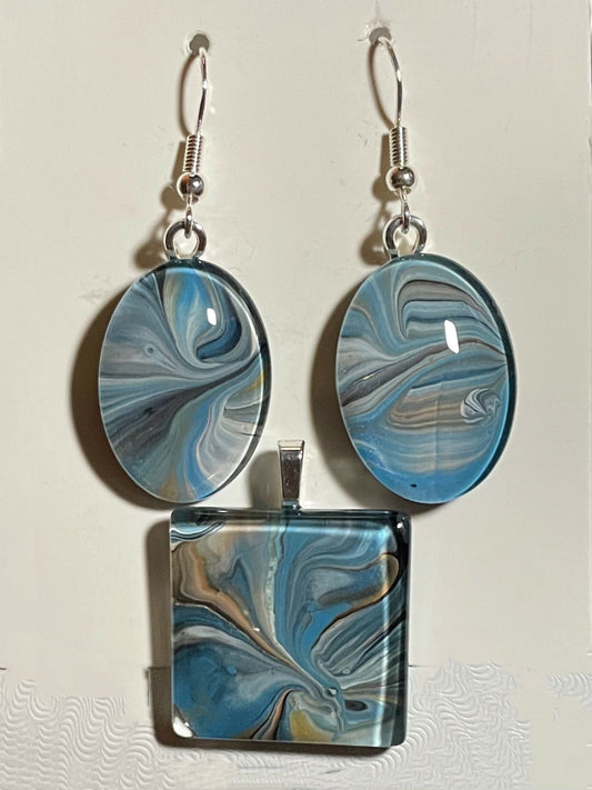 Serenity (blue, brown) Earrings/Pendant Set SE148