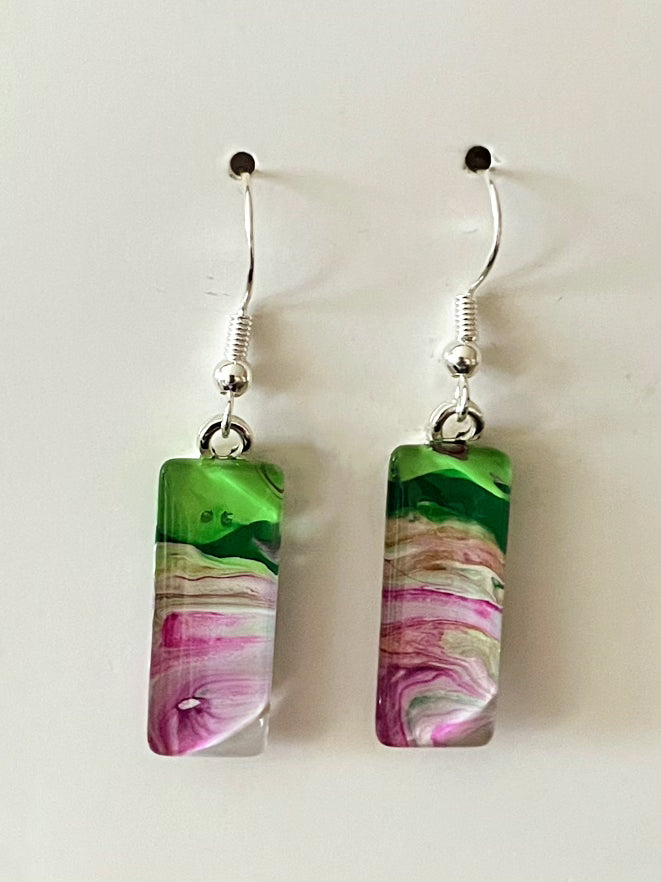 Vibrant Spring Day (pink, green) Earrings VS131