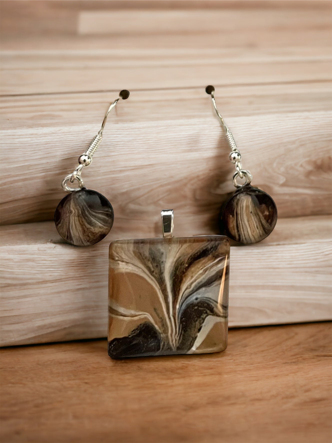 Mocha Latte (brown, cream) Earrings/Pendant Set ML108