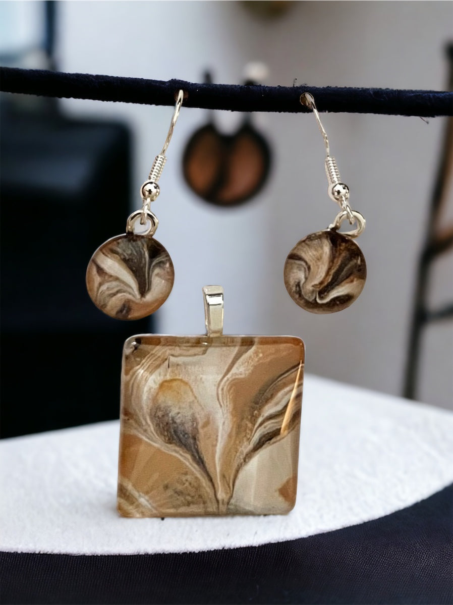 Mocha Latte Collection(brown, cream) Earrings/Pendant Set ML113