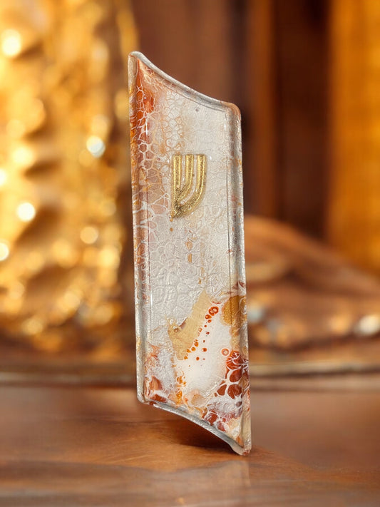 Mezuzah Case MZ102 (Large, Brown, Burnt-orange, white, silver and gold)