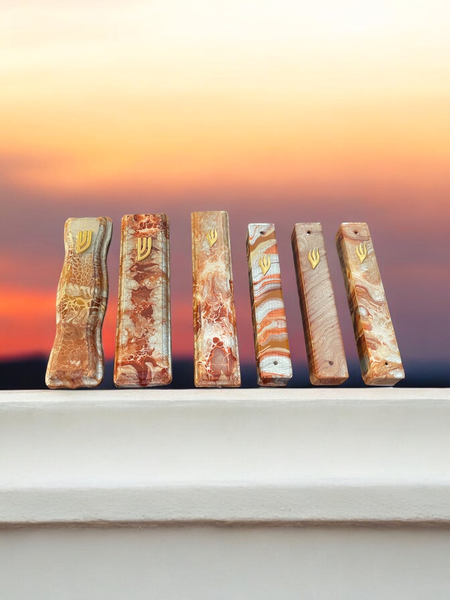 Mezuzah Cases (set of 6) (Burnt-Orange, Gold, White, Bronze, Warm brown) MZ107